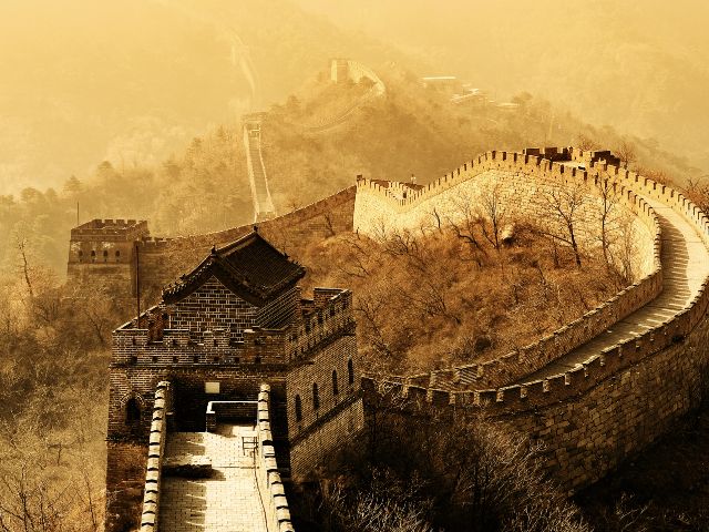 Ancient photo of the Great Wall of China.